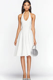 Halter A Line Satin White Graduation Dress