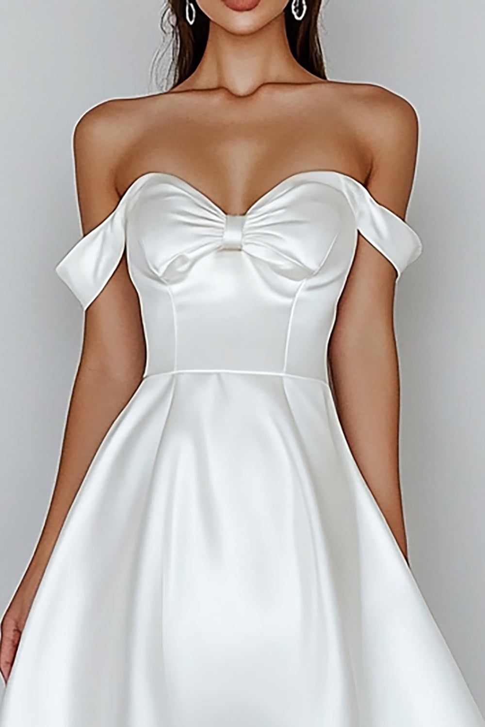 White A-Line Off the Shoulder Satin Graduation Dress