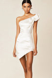 One Shoulder White Satin Bodycon Graduation Dress