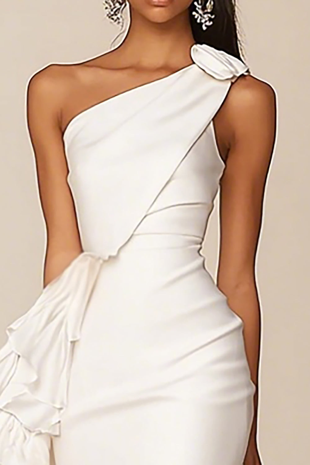 One Shoulder White Ruffled Short Bodycon Graduation Dress