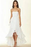 White Strapless Ruffles High Low Engagement Dress