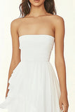 White Strapless Ruffles High Low Engagement Dress