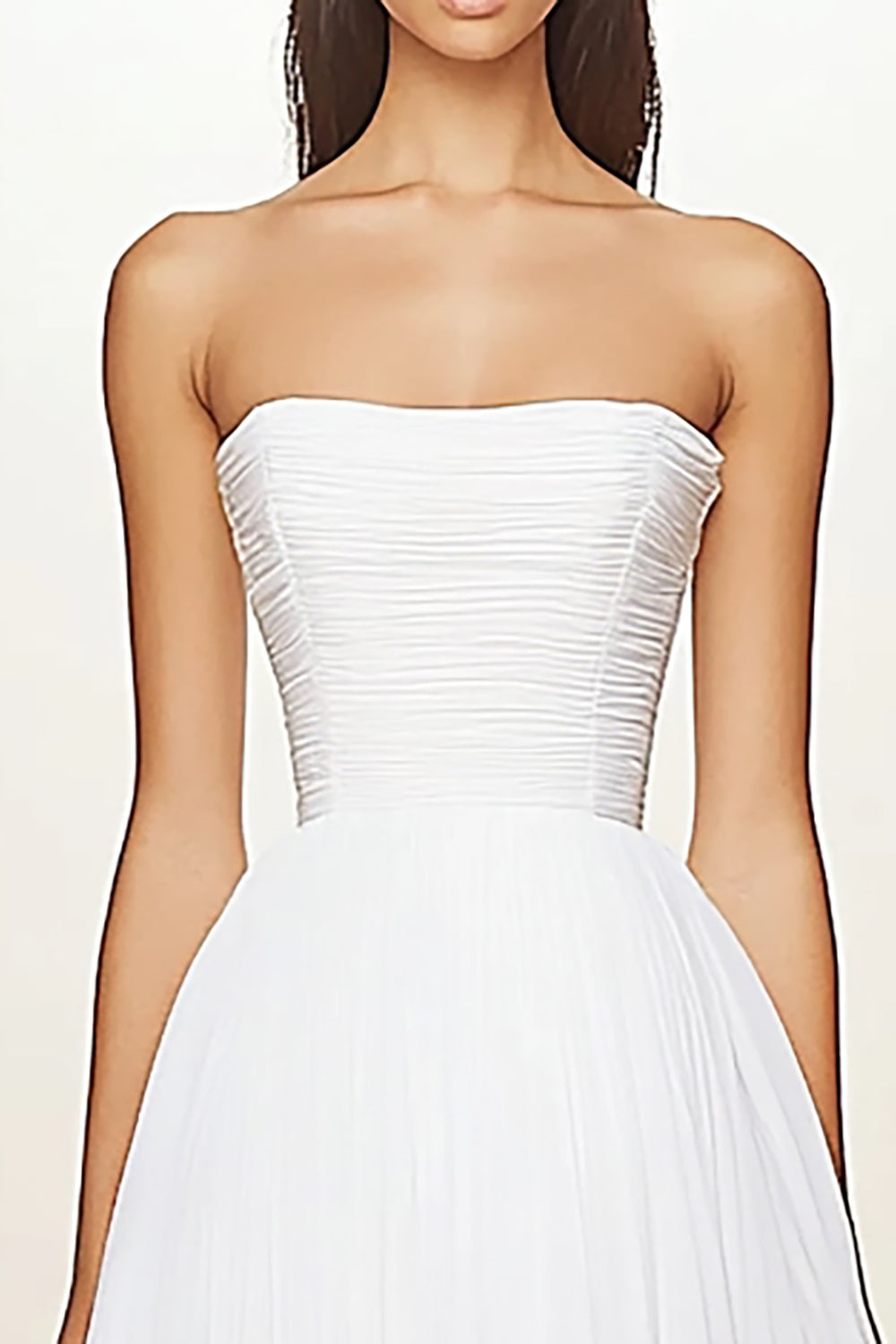 Strapless White A Line Ruffles Asymmetrical Engagement Dress
