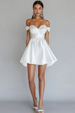 White A Line Off the Shoulder Graduation Dress