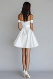 White A Line Off the Shoulder Graduation Dress