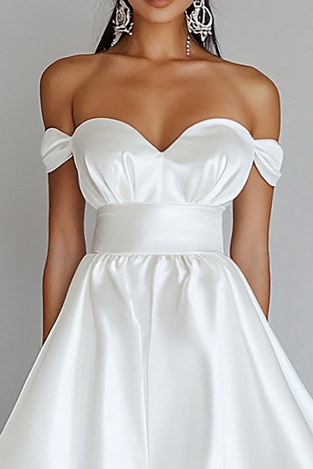 White A Line Off the Shoulder Graduation Dress