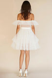 White A Line Off The Shoulder Ruffled Graduation Dress