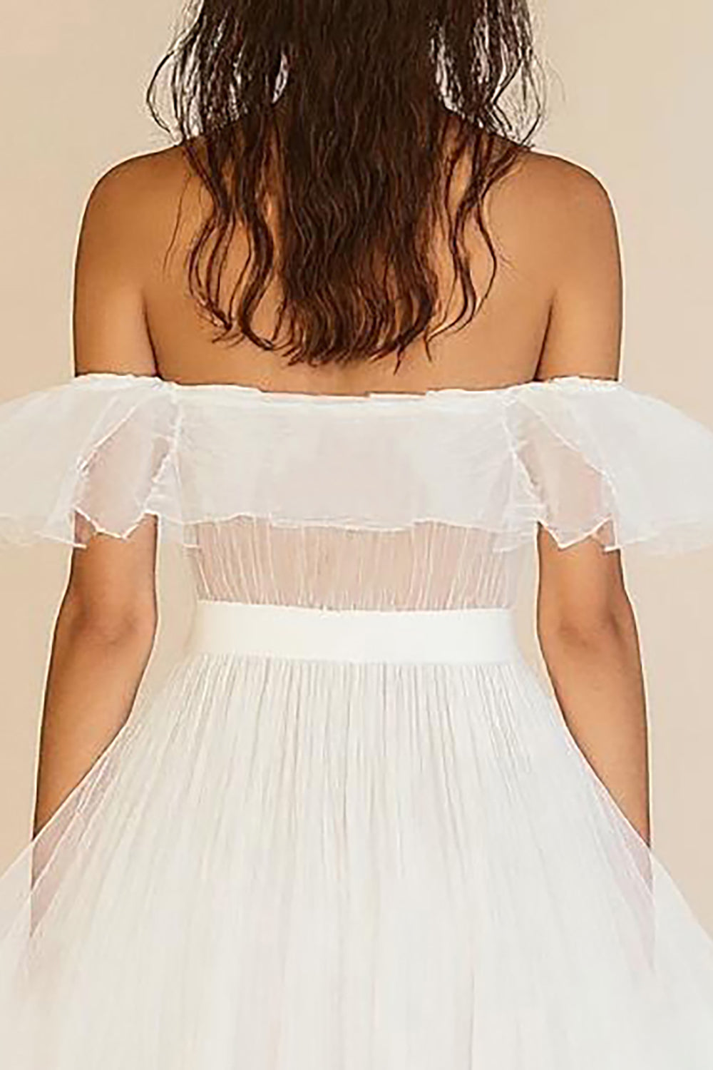 White A Line Off The Shoulder Ruffled Graduation Dress