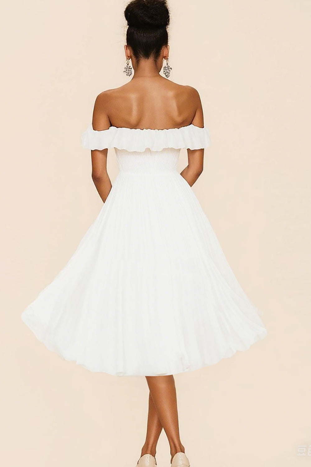 White Off The Shoulder A Line Ruffles Graduation Dress