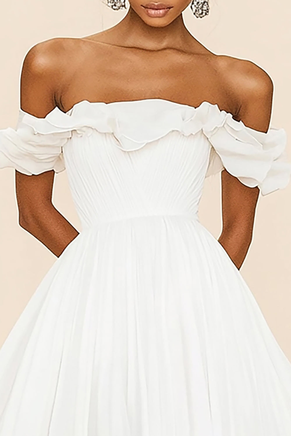 White Off The Shoulder A Line Ruffles Graduation Dress