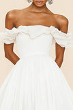 White Off The Shoulder A Line Ruffles Graduation Dress