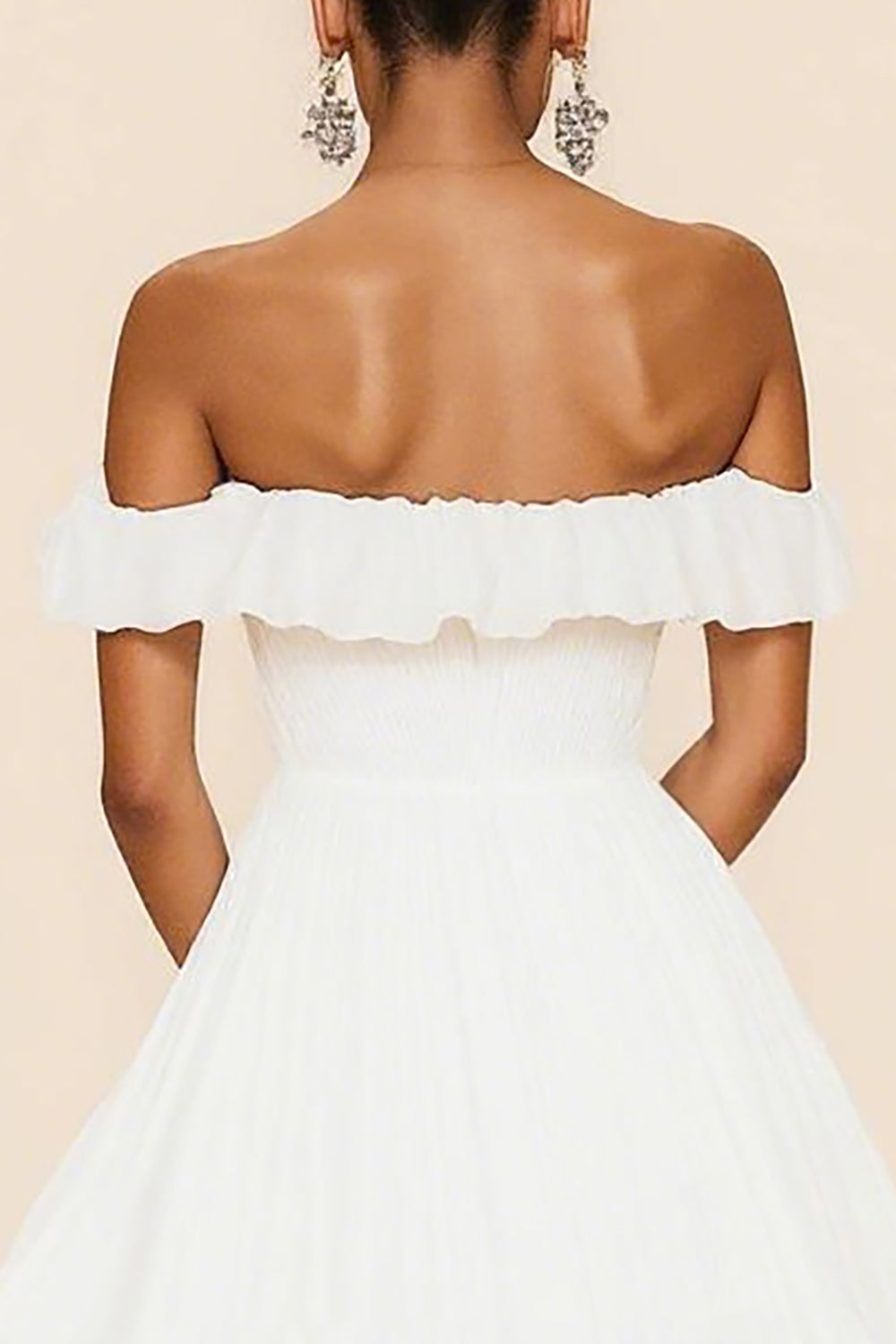White Off The Shoulder A Line Ruffles Graduation Dress