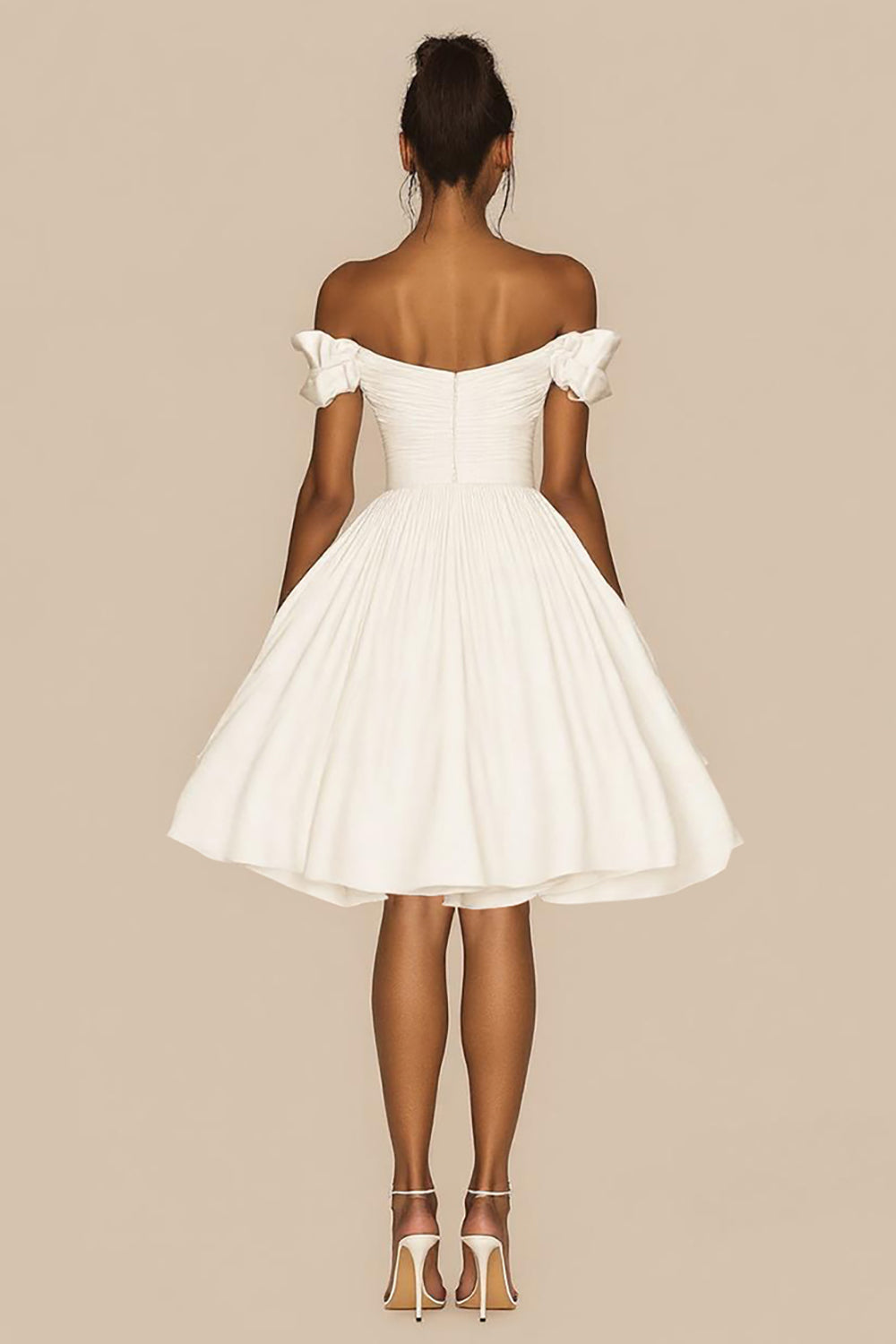 Off The Shoulder White A Line Satin Ruffled Graduation Dress