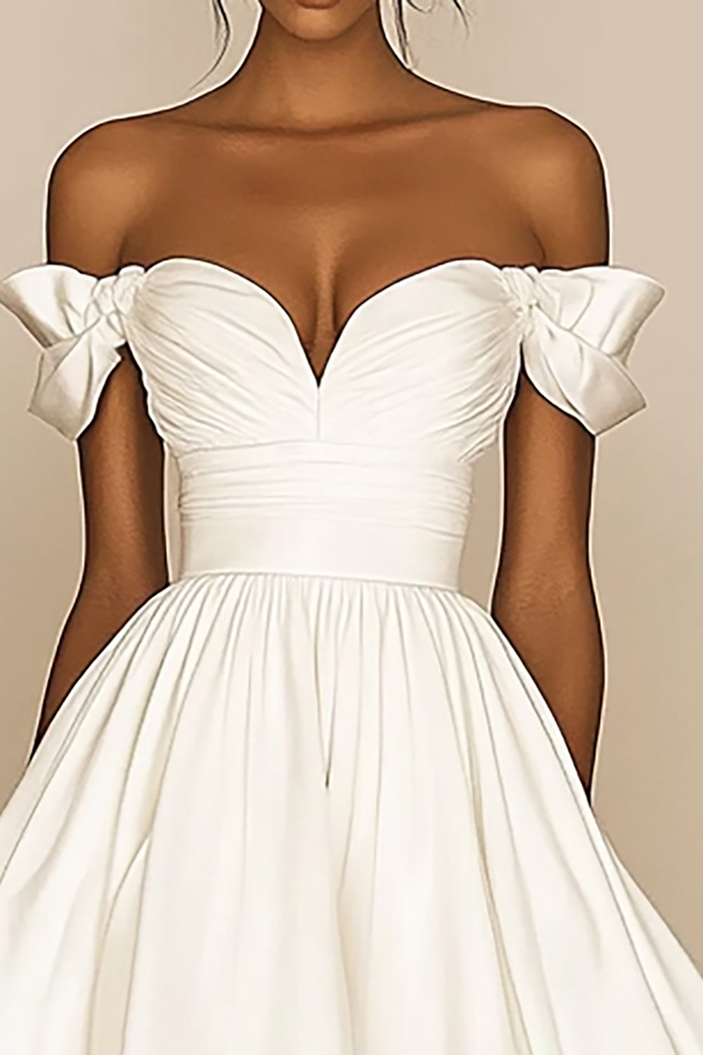 Off The Shoulder White A Line Satin Ruffled Graduation Dress