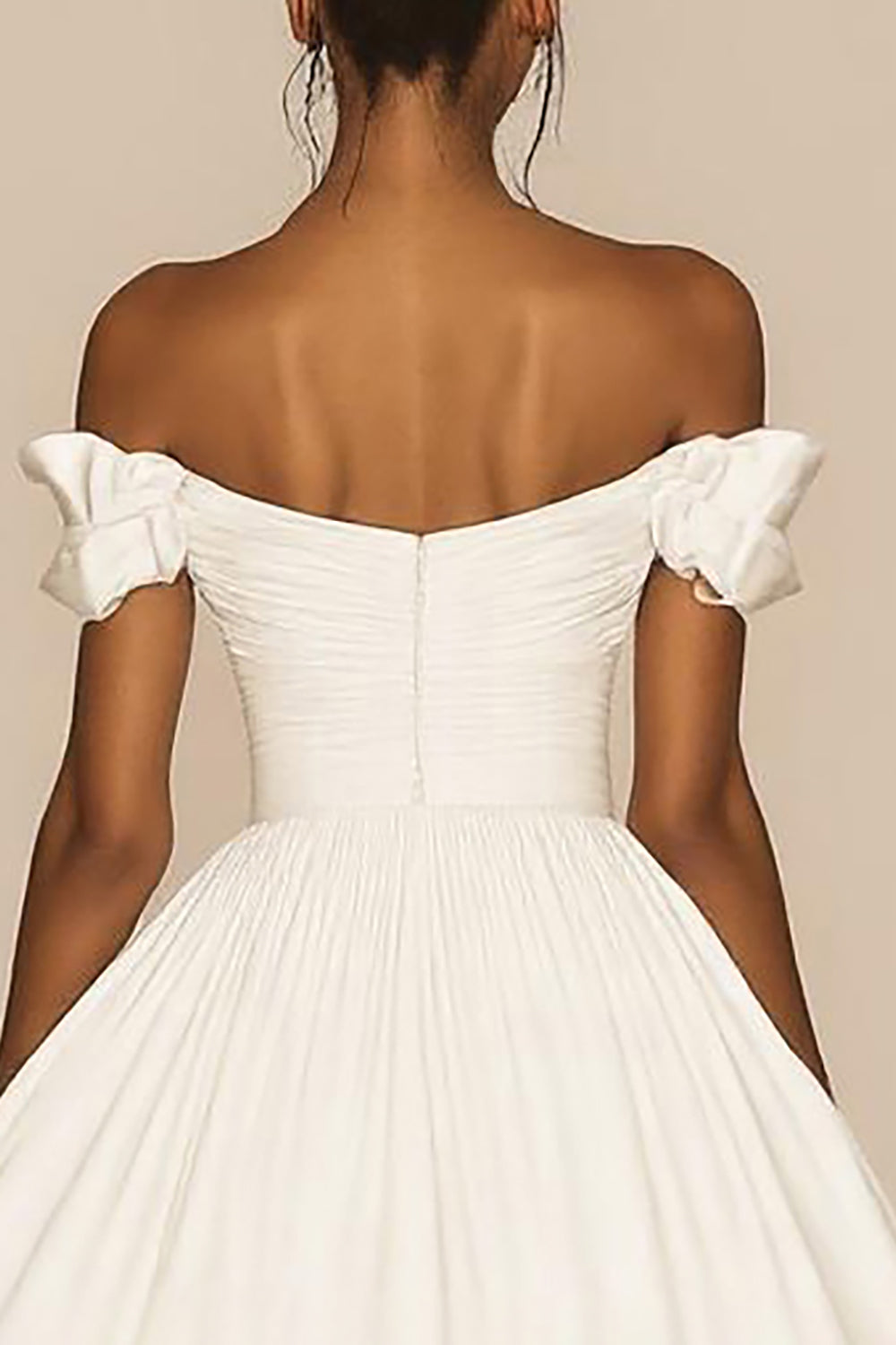 Off The Shoulder White A Line Satin Ruffled Graduation Dress