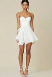 Strapless White A Line Chiffon Ruffled Graduation Dress