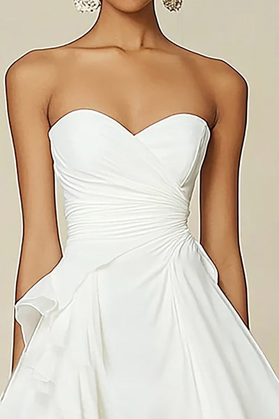 WEDTREND Women Strapless Graduation Dress White A Line Chiffon Ruffles