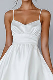 White A Line Spaghetti Straps Satin Graduation Dress