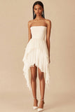 White Strapless Chiffon Ruffled Graduation Dress