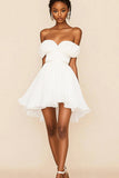 White Off The Shoulder A Line Chiffon Graduation Dress