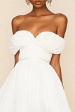 White Off The Shoulder A Line Chiffon Graduation Dress
