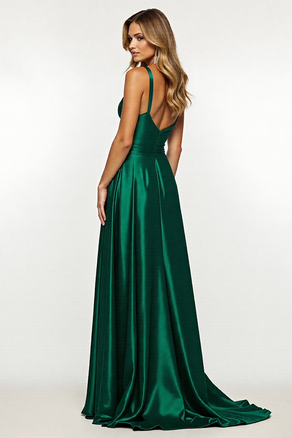 Dark Green A Line Long Prom Dress With Slit