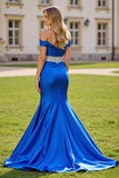 Off The Shoulder Mermaid Royal Blue Beaded Prom Dress