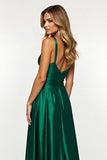 Dark Green A Line Long Prom Dress With Slit