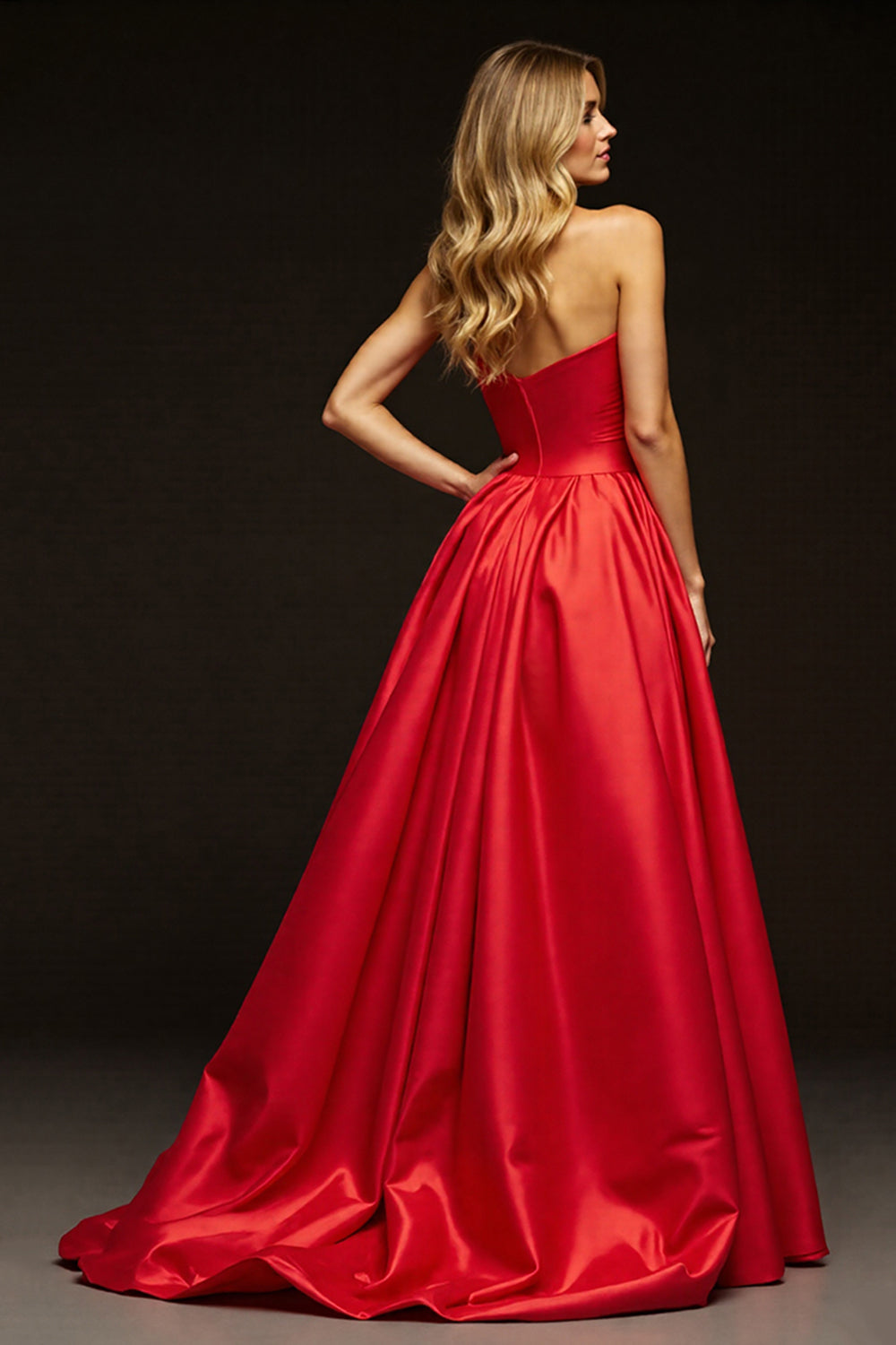 Red Sweetheart A Line Long Prom Dress With Slit
