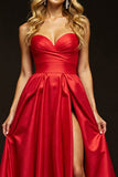 Red Sweetheart A Line Long Prom Dress With Slit