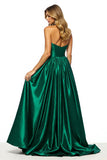 Halter Dark Green Long Prom Dress With Slit