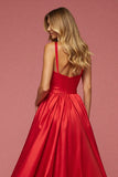 A Line Spaghetti Straps Long Red Prom Dress