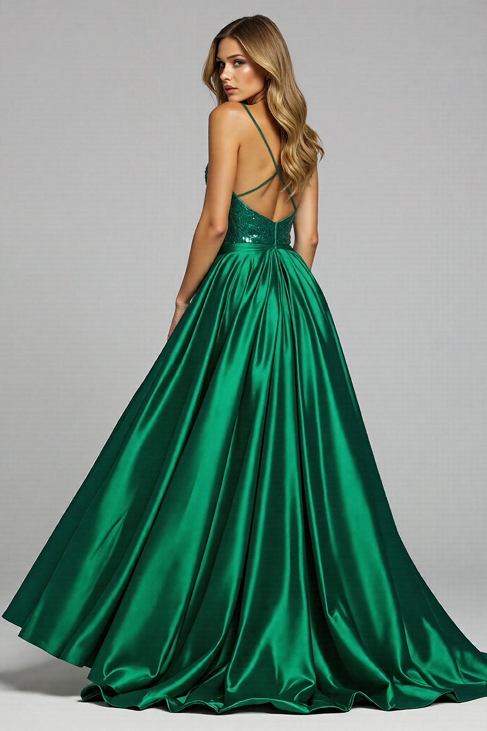 Sparkly Dark Green A Line Prom Dress With Slit