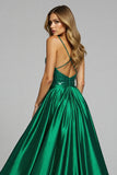 Sparkly Dark Green A Line Prom Dress With Slit