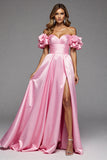 Off The Shoulder Ruffled A Line Pink Prom Dress
