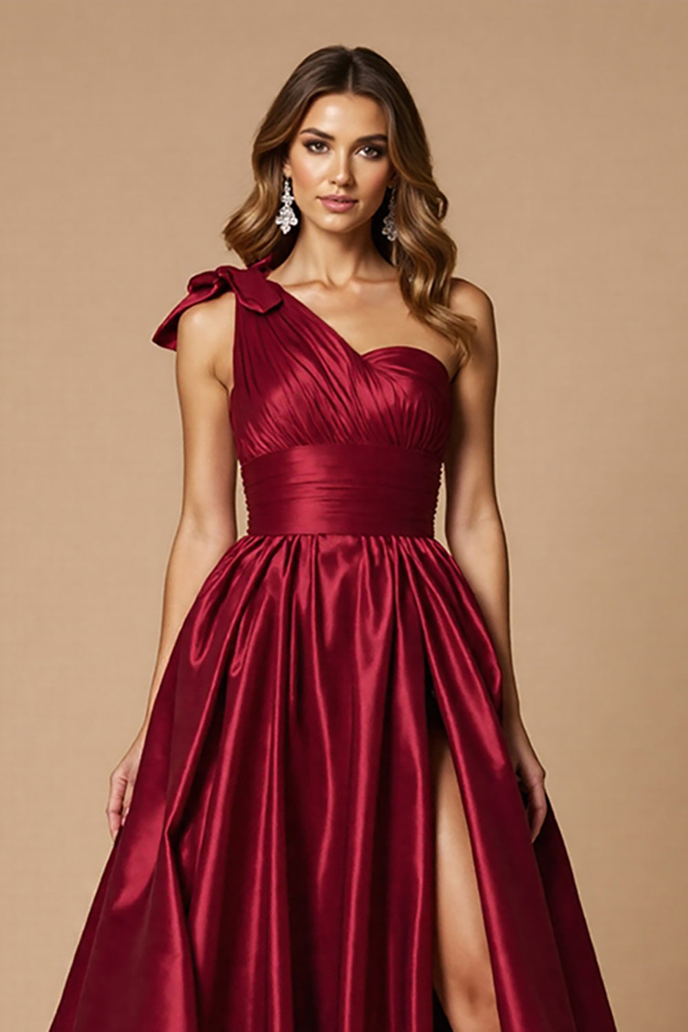 Burgundy One Shoulder Long Prom Dress