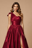 Burgundy One Shoulder Long Prom Dress