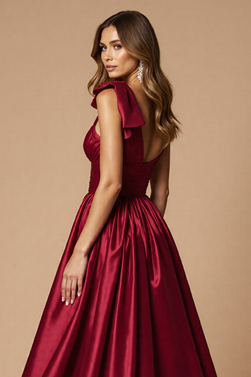 Burgundy One Shoulder Long Prom Dress