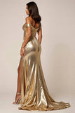 Off The Shoulder A Line Long Golden Prom Dress