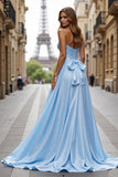 Blue A Line Sweetheart Long Prom Dress With Slit