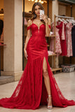 Cold Shoulder Red Mermaid Appliqued Prom Dress