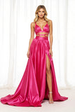 A Line Spaghetti Straps Long Fuchsia Prom Dress With Slit