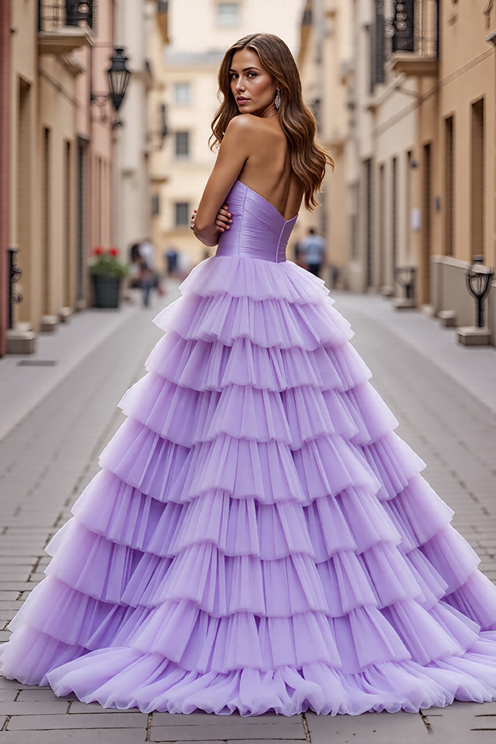 A Line Sweetheart Long Purple Prom Dress With Slit