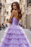 A Line Sweetheart Long Purple Prom Dress With Slit