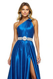 Royal Blue One Shoulder Long Prom Dress With Rhinestones