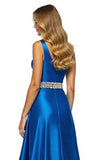 Royal Blue One Shoulder Long Prom Dress With Rhinestones