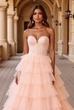 Blush Sweetheart Corset Tiered A Line Prom Dress