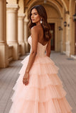 Blush Sweetheart Corset Tiered A Line Prom Dress