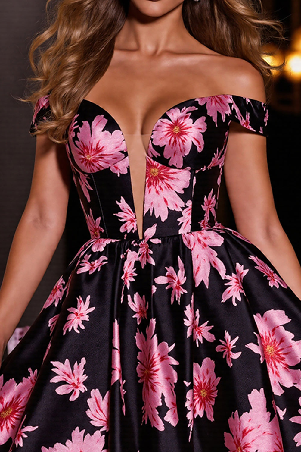 Print Floral Satin A Line Little Black Dress