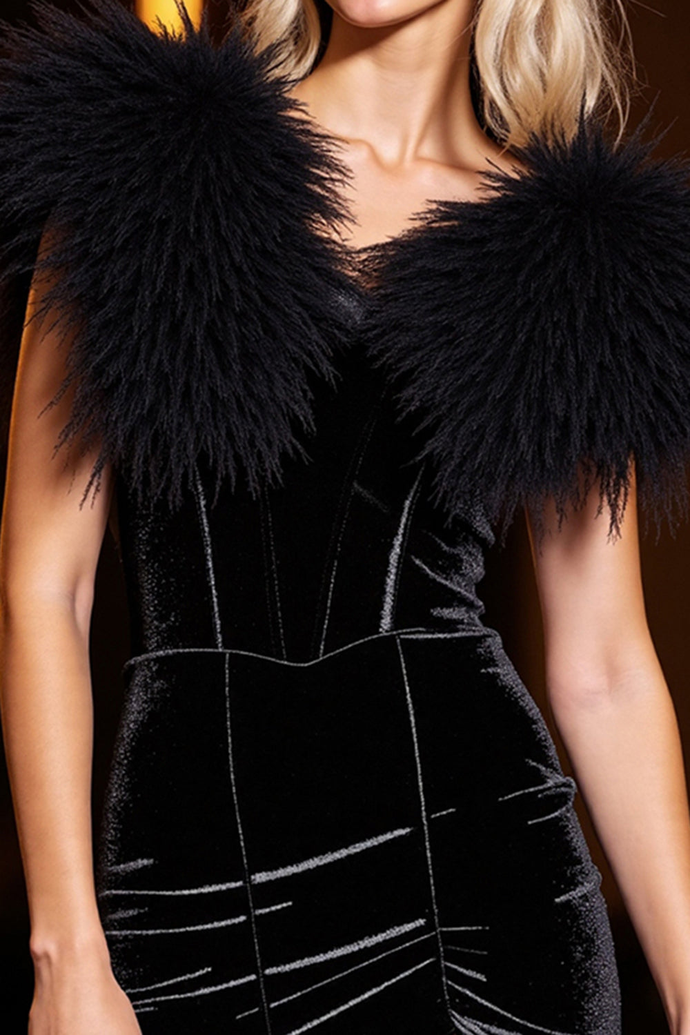 Velvet Little Black Dress with Feather